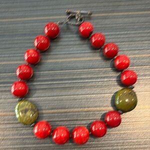 Stunning Vintage Coral and Turquoise necklace with silver closure